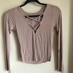 Beige long sleeve crop